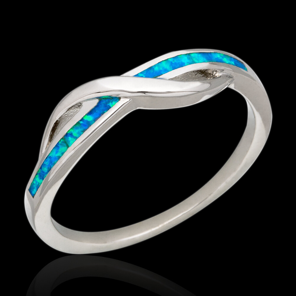 Blue Fire Opal Silver Jewelry Anniversary Women Infinity Ring Size 6 7 8 9 10