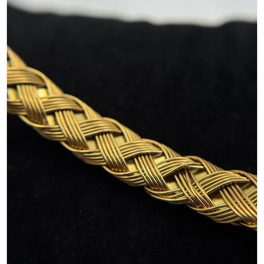 Gold Tone Woven Braided Stackable Bracelet Size 7 Open Cuff Modern Chic