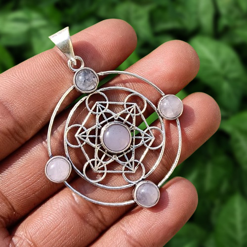 Natural Rose Quartz Gemstone Chakra Pendant 925 Silver Plated Calming Jewelry