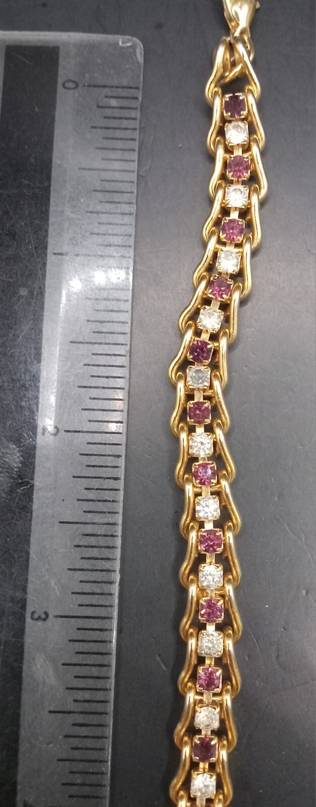 Gold Tone Purple & Clear Rhinestone Detail Bracelet 7.5″ #487