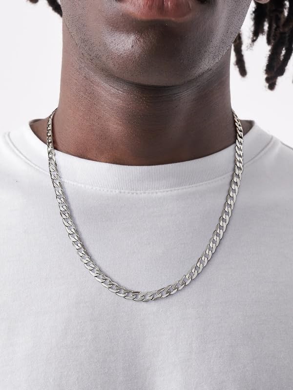 Stainless Steel Cuban Link Chain Necklace Men Chunky Curb Silver Tone Jewelry US