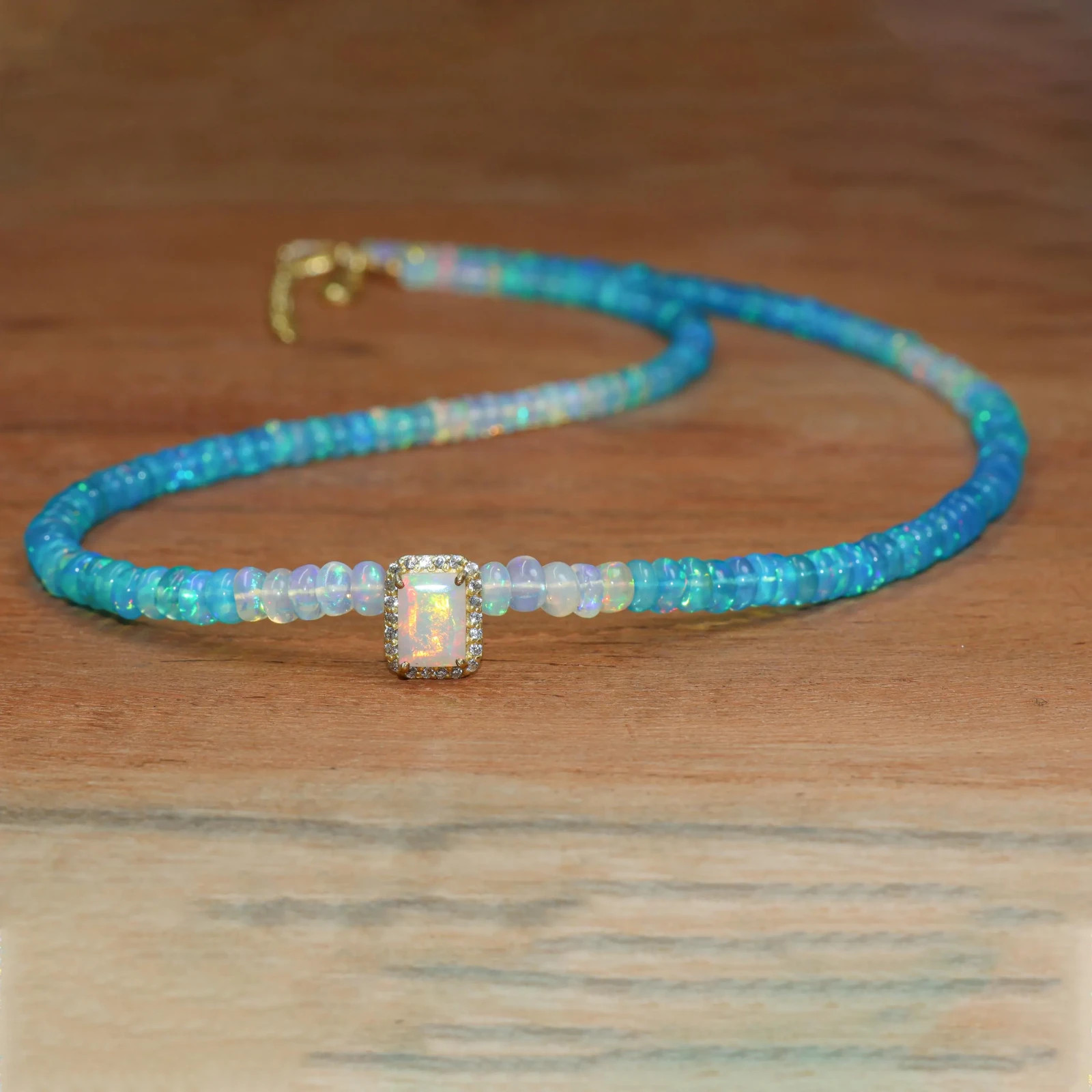 Paraiba Fire Opal Shaded Bead Necklace, Genuine Octagon Cut Opal Charm Necklace
