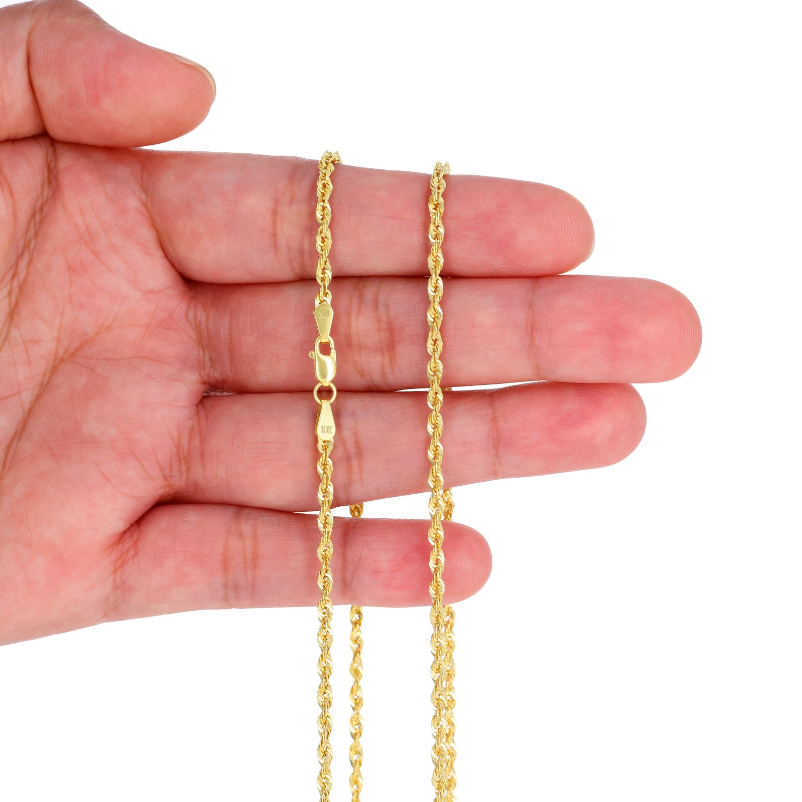 10K Yellow Gold 2.5mm Rope Chain Laser Diamond Cut Necklace Mens Womens 16″- 30″