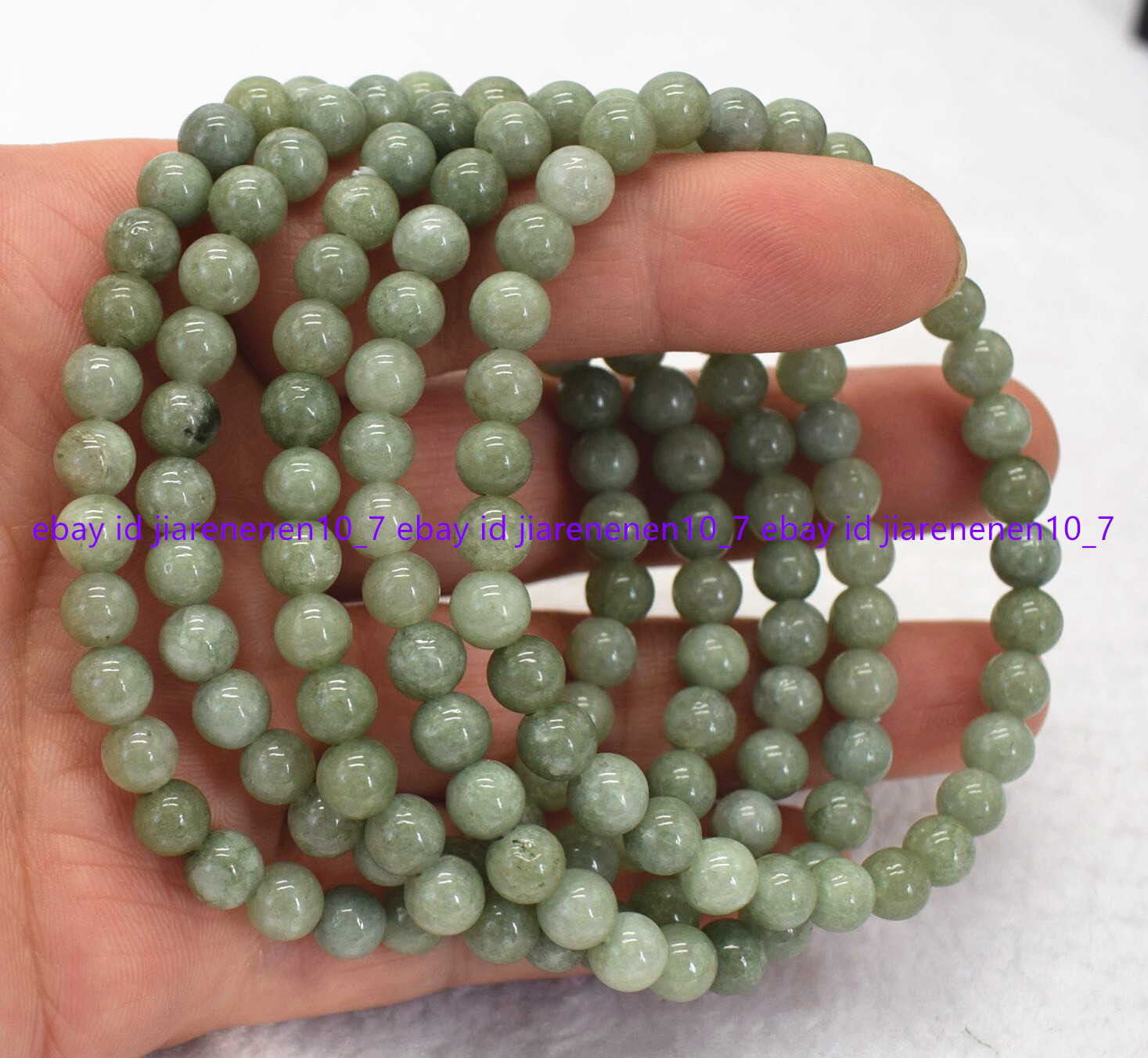 5 Pcs 6/8/10/12/14mm Natural A Green Jade Round Gems bead Elastic Bracelet 7.5”