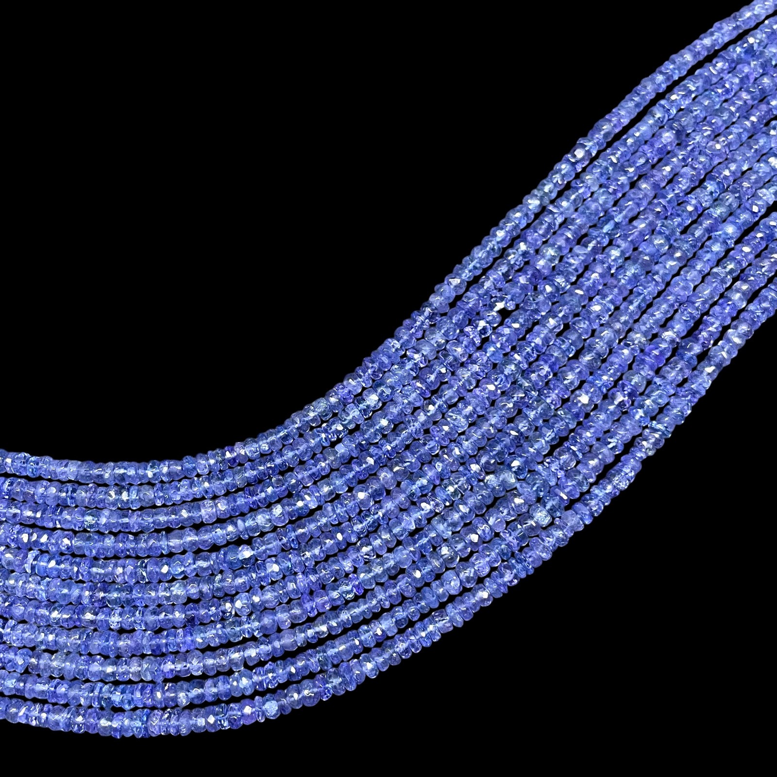 18″ Natural Tanzanite Necklace 3-4.5mm Top Quality Faceted Vibrant Blue Beads