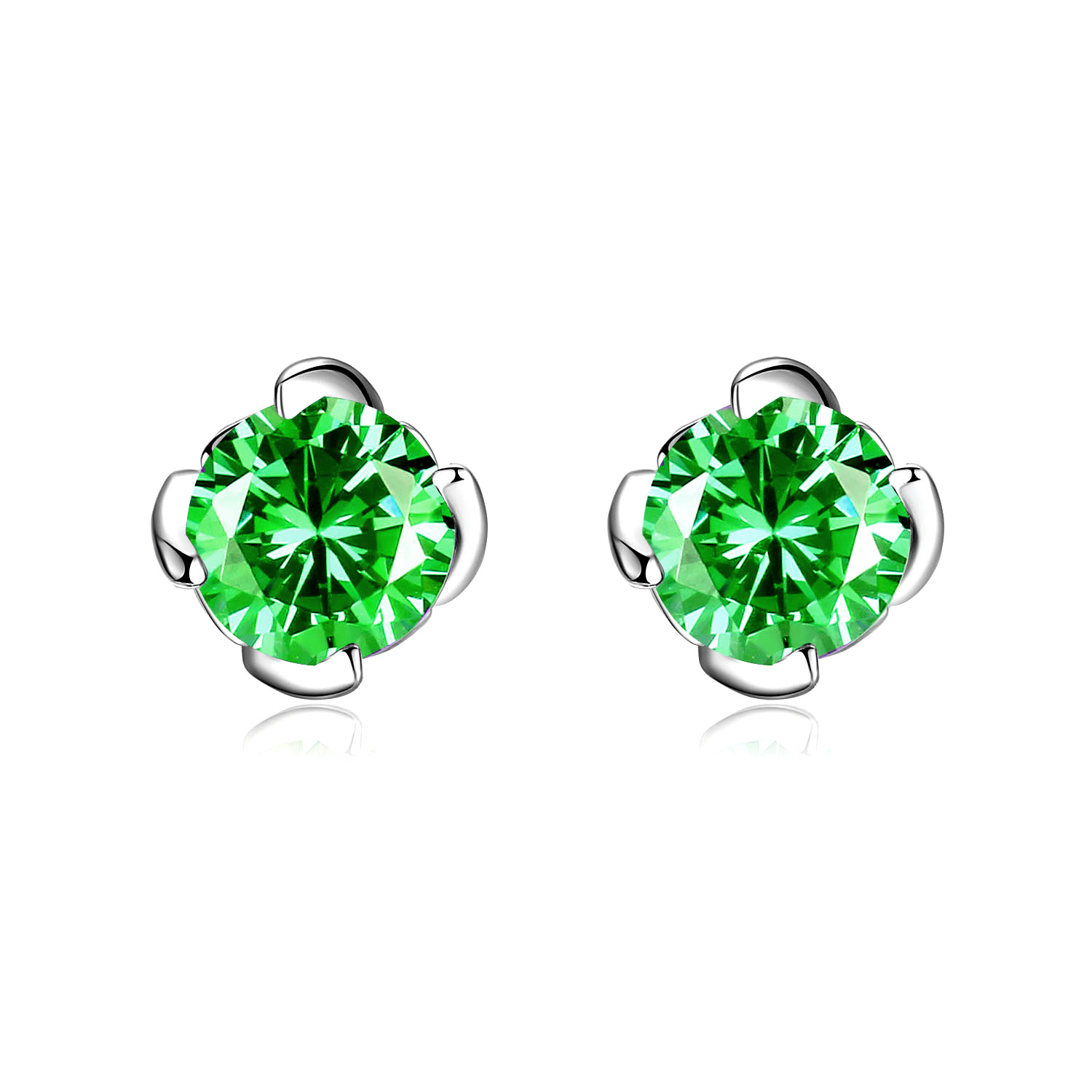Sterling Silver 1.0 cttw Round Shaped Simulated Emerald Gemstone Stud Earrings