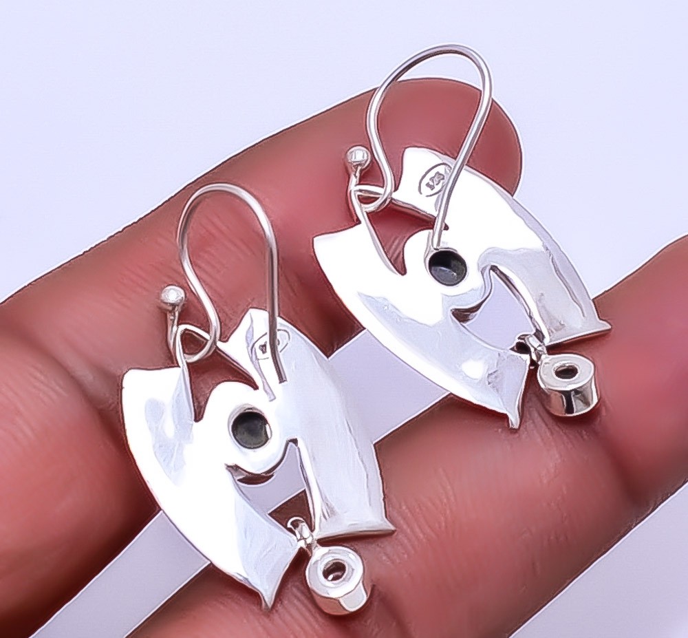 Black Onyx – Brazil, White Topaz 925 Sterling Silver Earring 1.56″ E7, Christmas