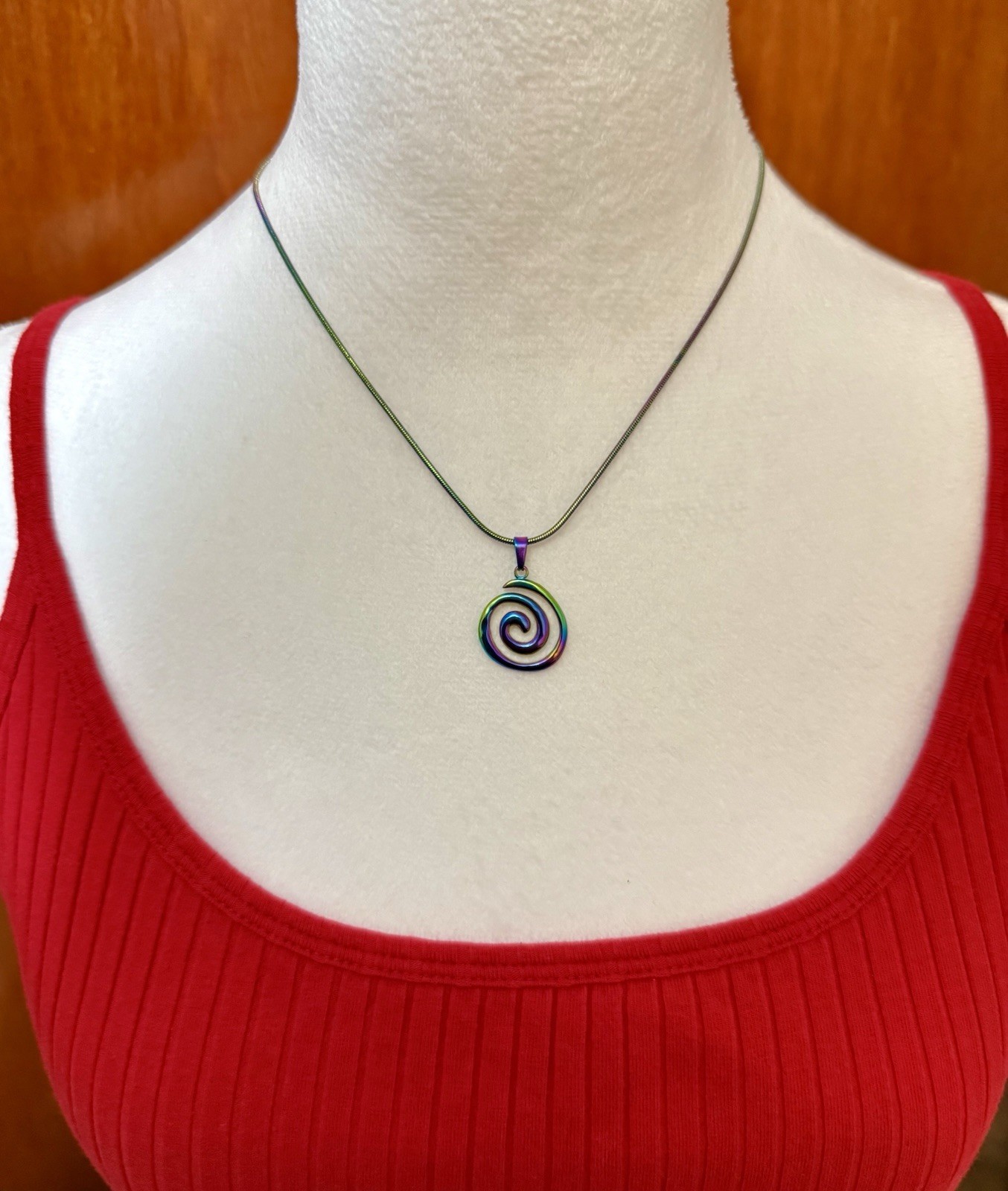 Spiral Swirl Pendant Necklace Chain Rainbow Color Unisex Women Men Brand New