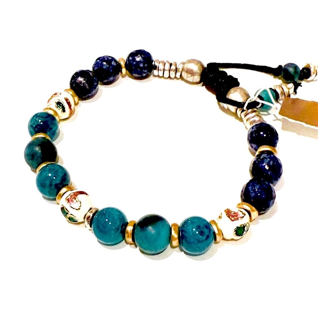 J. JILL | Blue Semi-Precious Stone Beaded Bracelet w Flower Bead Accents | NWT