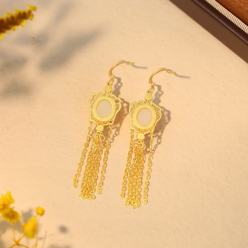 Chinese Style Enamel Tassel Dangle Earrings Vintage Floral Jewelry