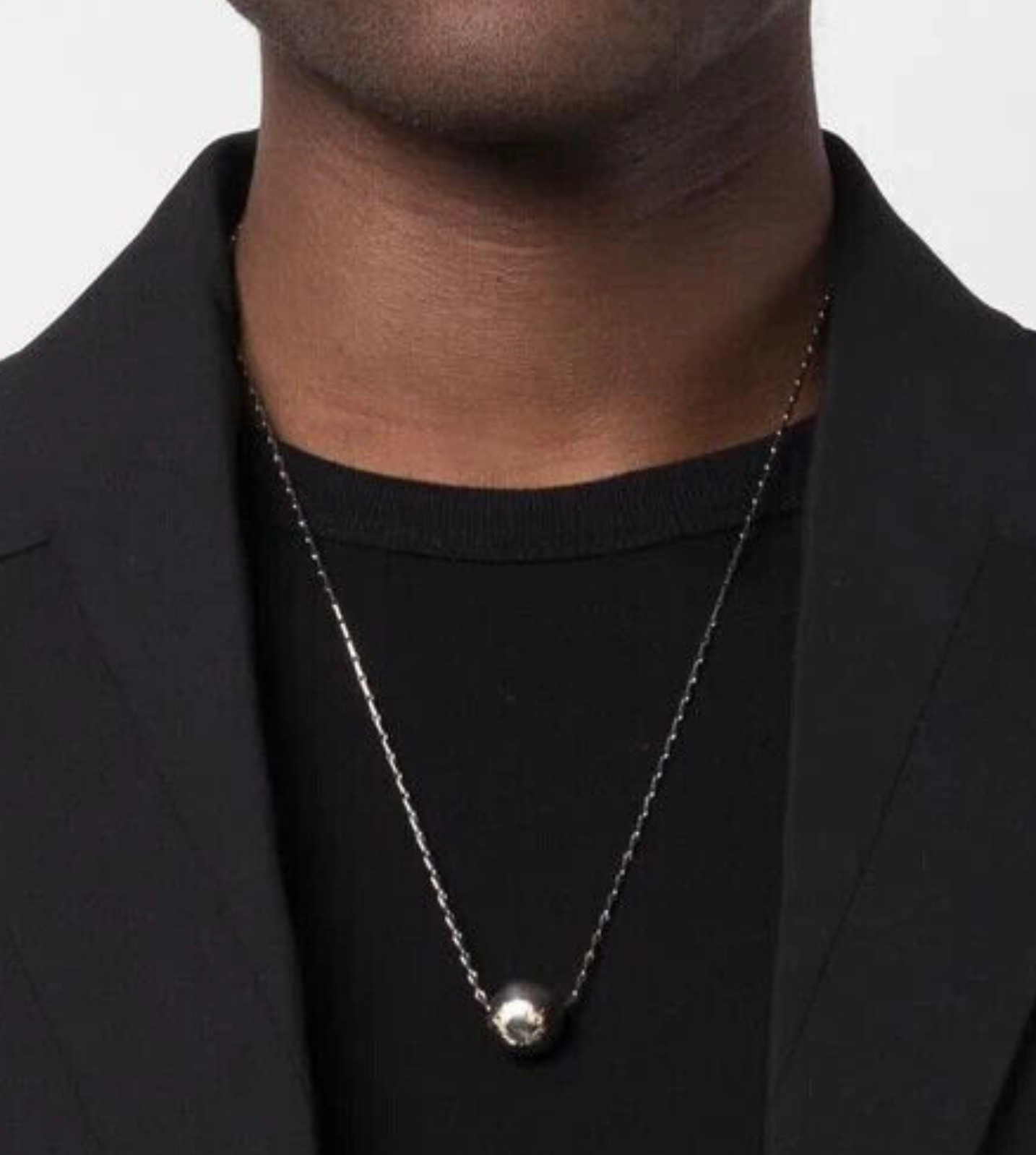NIB Saint Laurent YSL Spherical Ball Pendant Silver Brass Chain Necklace $695