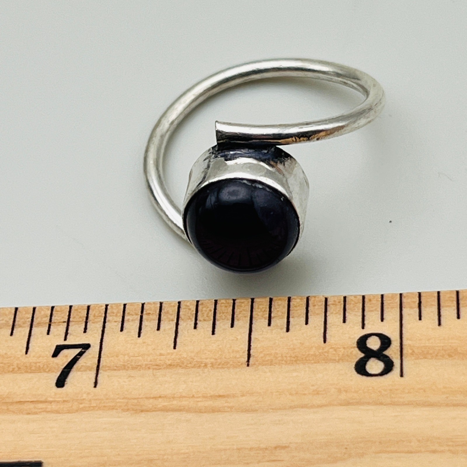 Silver Tone Ring Wrap Style Size 9 Round Purple Cabochon Statement Fashion