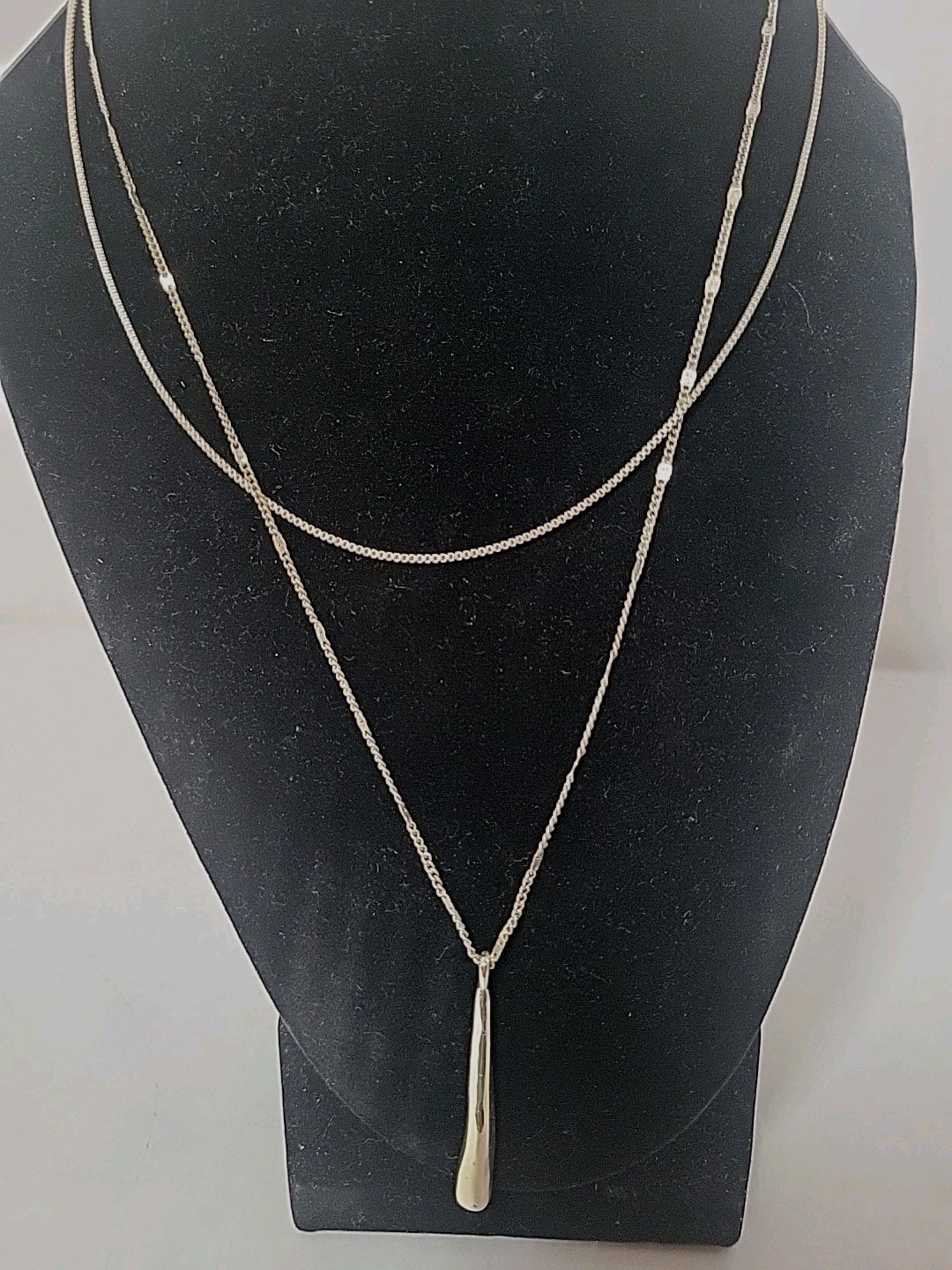 16″-18″ Jenny Bird Necklace Silver Tone Layered Pendant Two Strand Chain