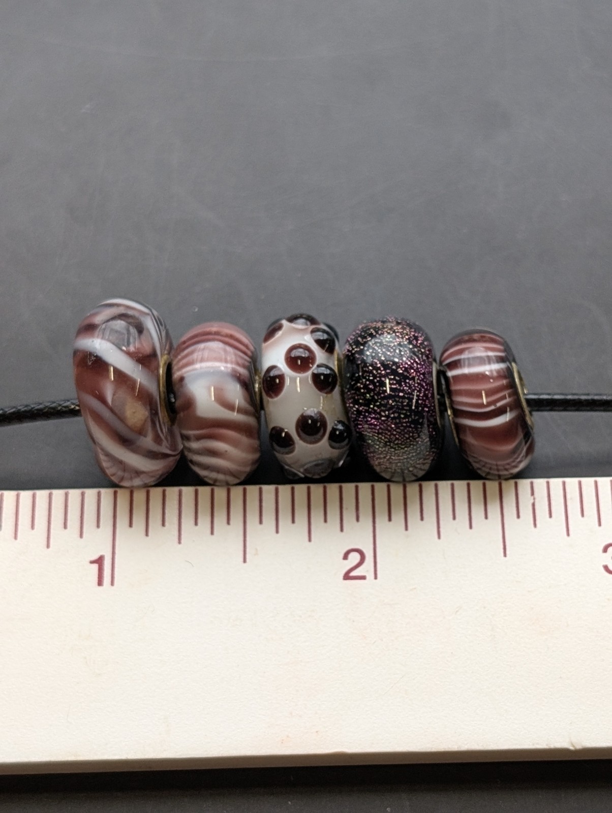 5 Purple And Whit big hole european glass beads silver Core Charm #3