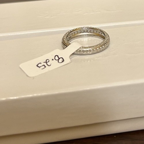Size 8.25 Diamond CZ Half Eternity Band Ring Silver Tone Band No Mark