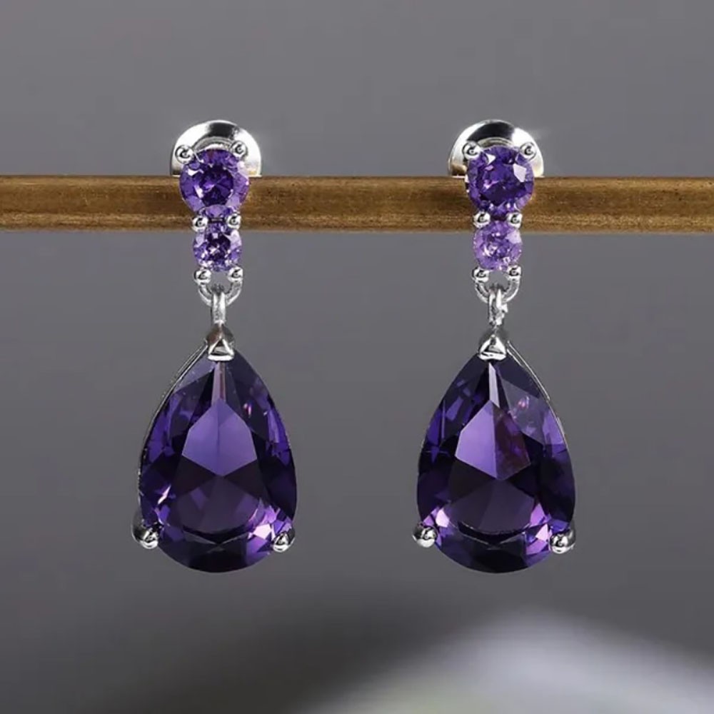 Teardrop Amethyst Dangle Earrings Jewelry For Women Casual Formal Party Occasion