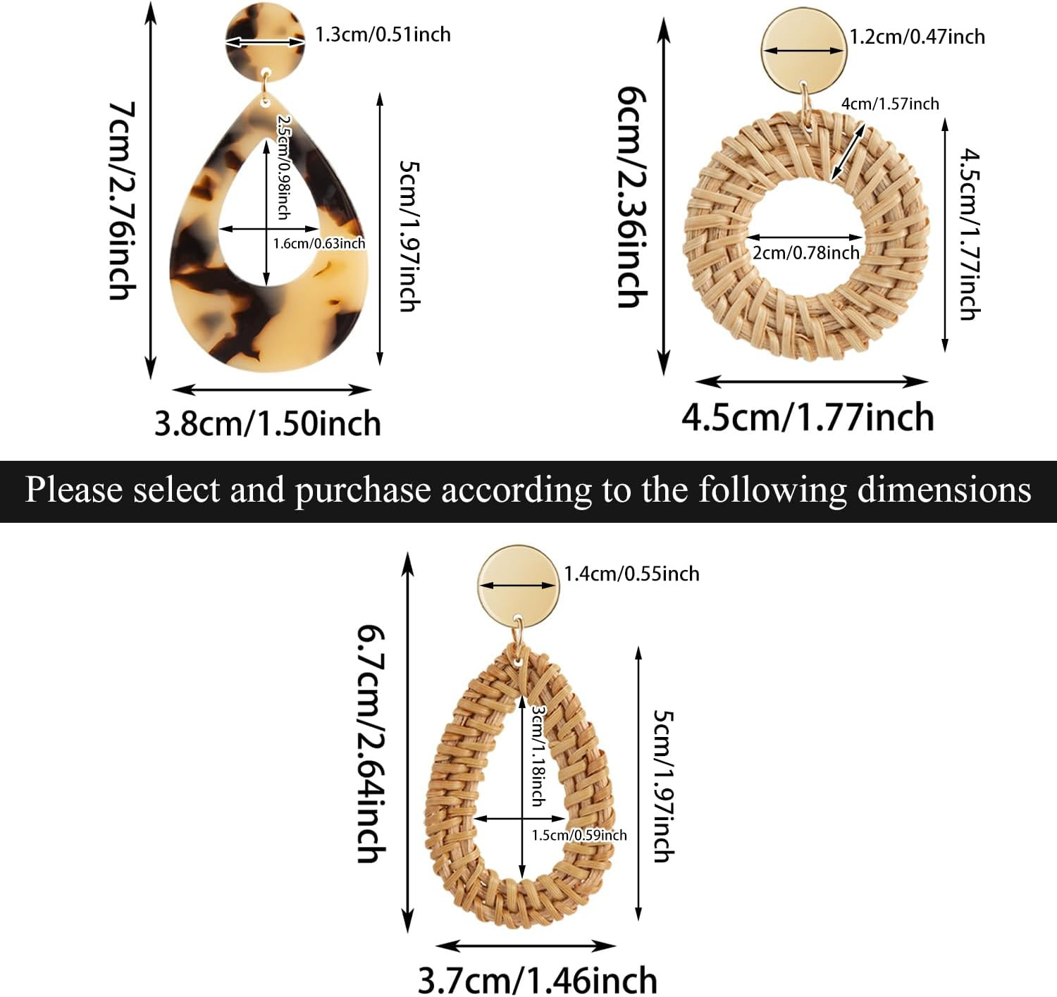 6-18 Pairs Earrings for Women, Lightweight Summer Earrings Straw Earrings Fashio
