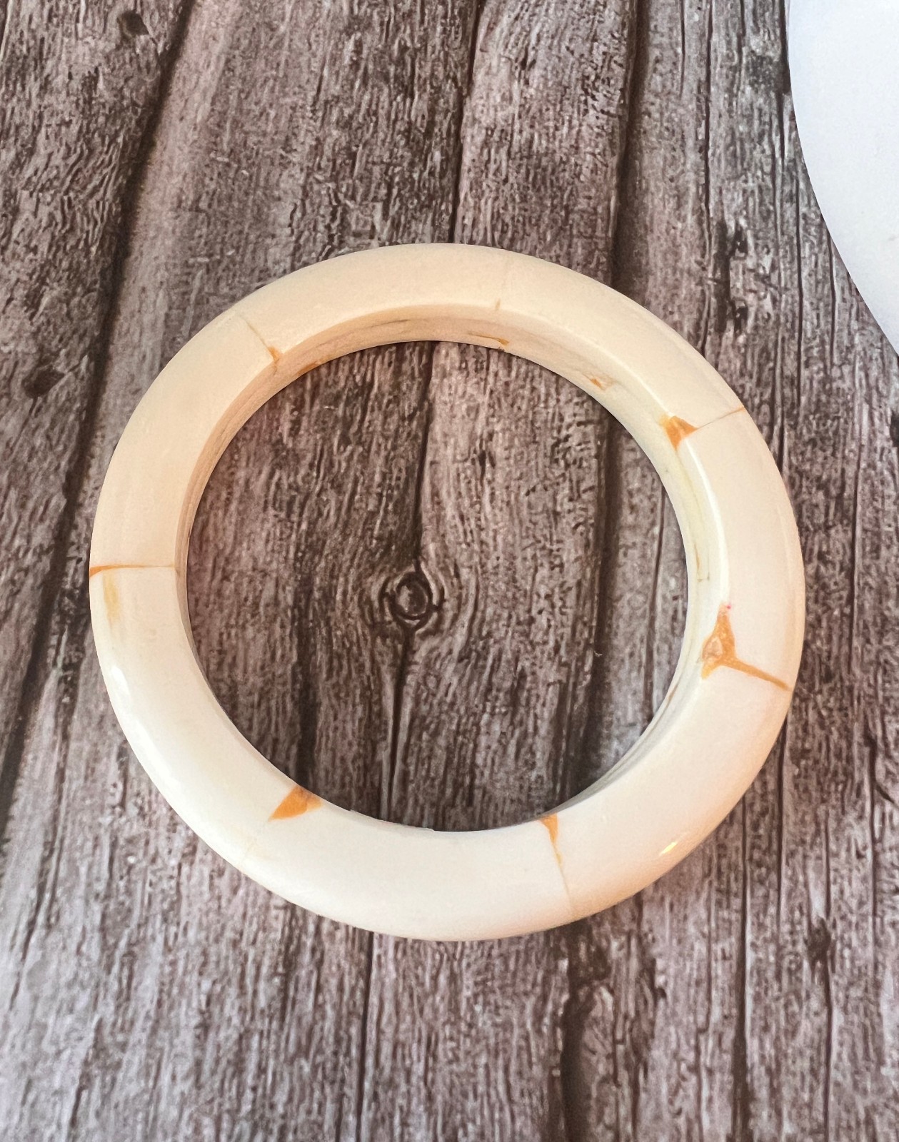 Genuine African Polished Bone Tile Bangle 3½” Dia x ½” W | Artisanal