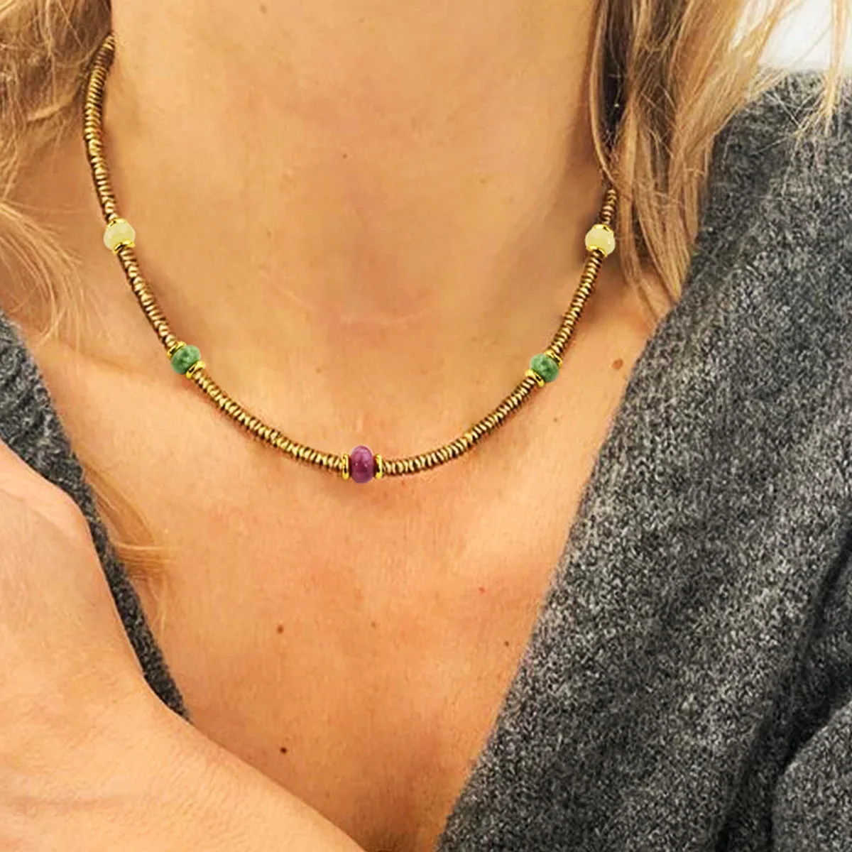 Loe| Bohemian Natural Stone Necklace for Women.1Pcs.316L Stainless Steel.Luxury