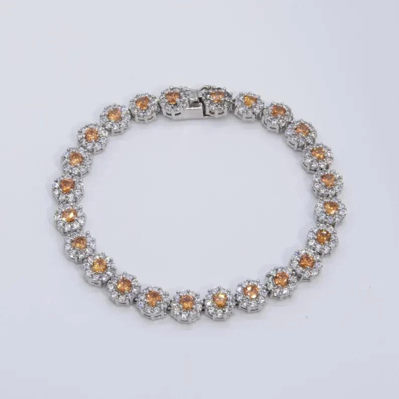 10Ct Round Cut Simulated Citrine Wedding Tennis Bracelet 14K White Gold Plated