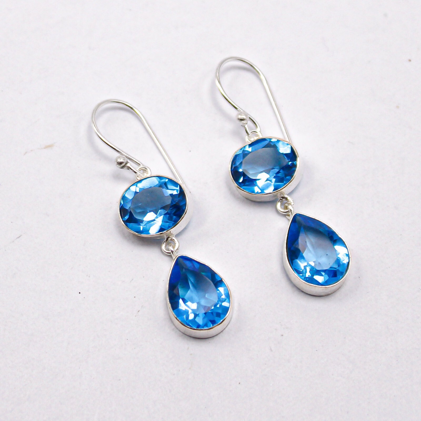 Swiss Blue Topaz Jewelry Sterling Silver Gift For Mum Drop/Dangle Earrings 1.88″