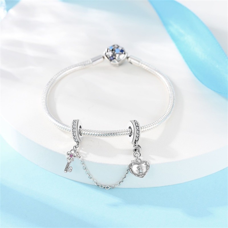 PANDACH 925 Sterling Silver Safety Chain Charm for Bracelet Stopper Spacer Charm