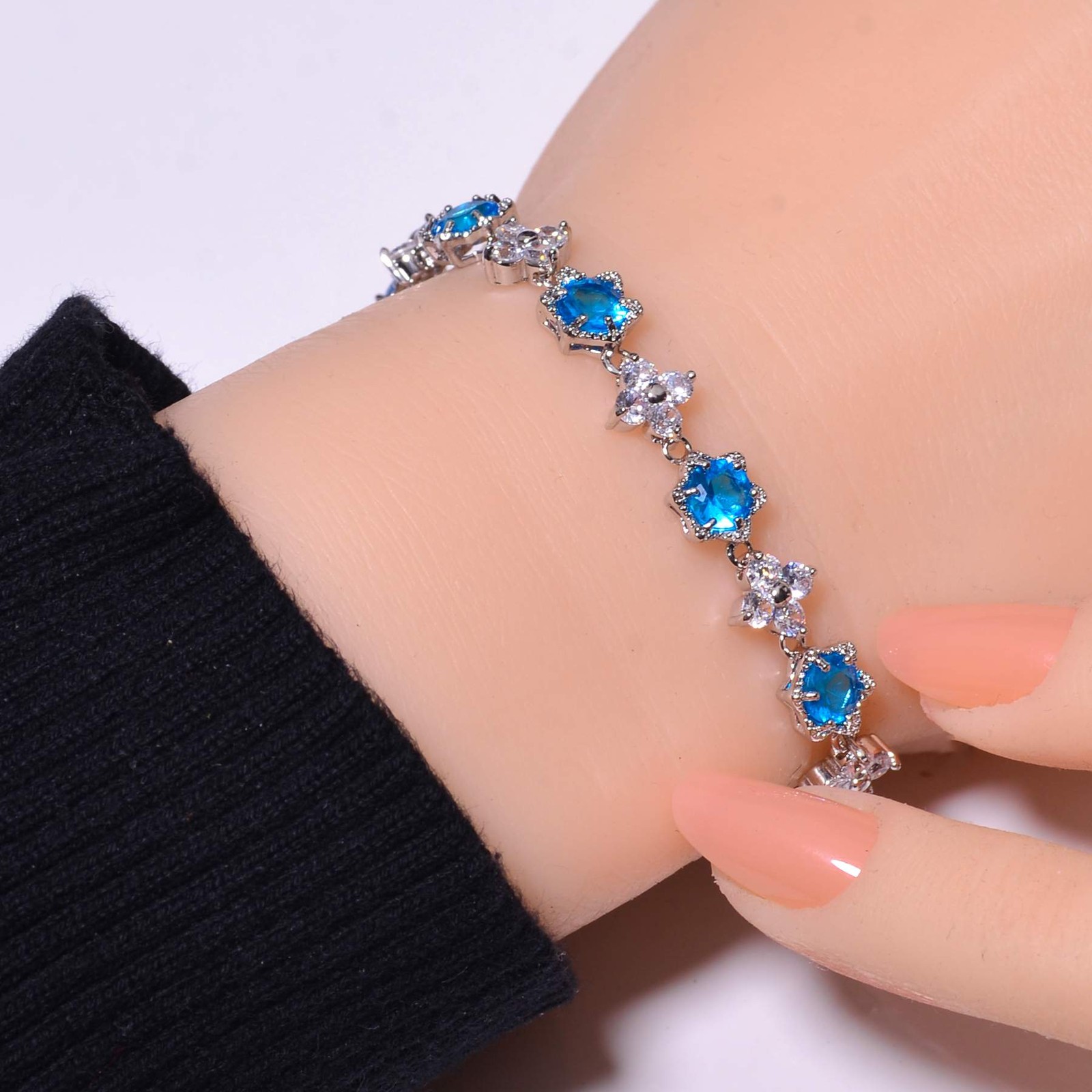 London Blue Topaz & Cubic Zirconia 925 Sterling Silver Tennis Bracelet 8.99″ B61