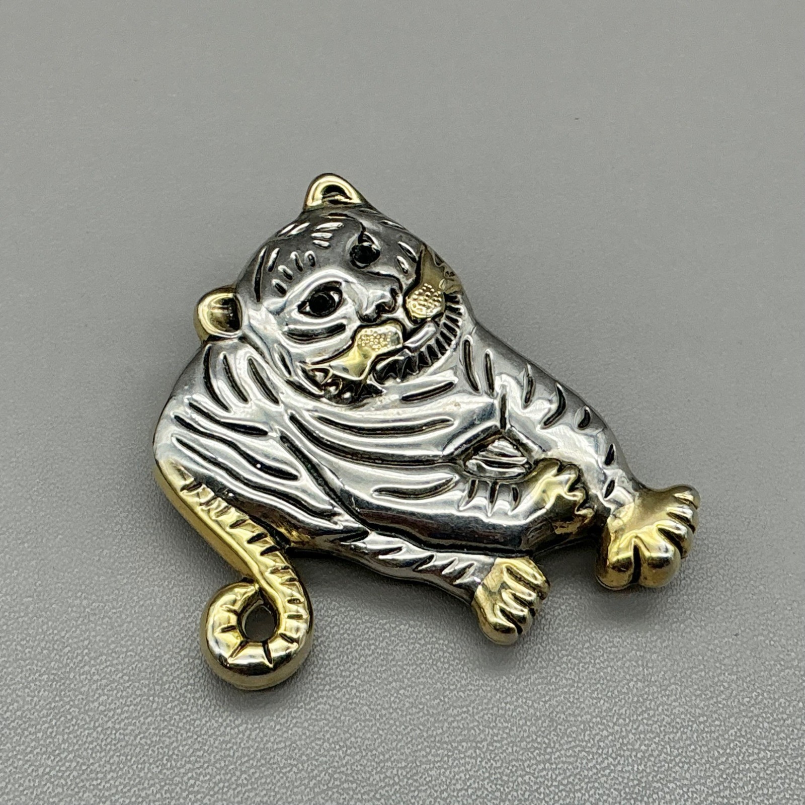 Best Brooch Women Silver Gold Tiger Animal Pin Pendant Vintage Two Tone 1.5 Inch