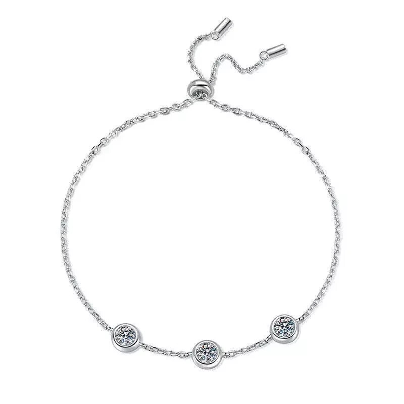 3.10Ct Round Simulated Diamond 3 Stone Bolo Chain Bracelet 14K White Gold Plated