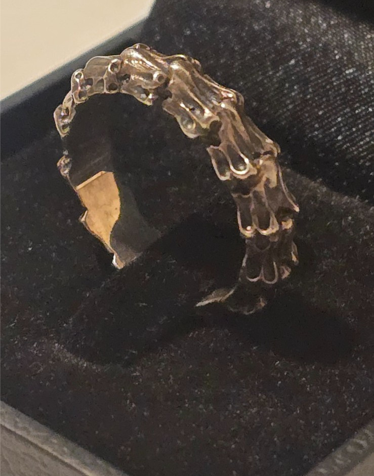 clock and colors skeleton spine ring silver size 12
