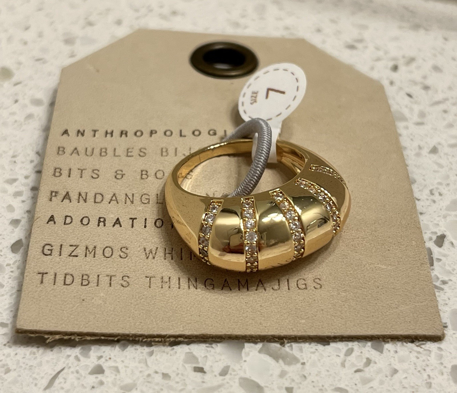 Anthropologie Pave Cocktail Ring 14k Gold Plated Size 7 Cubic Zirconia Statement