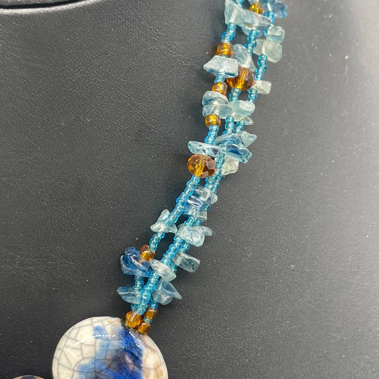 CG Three Stone Blue Beaded Chip Choker Necklace Earthy Nature