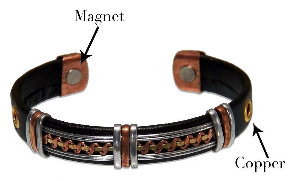 Solid Copper Leather Wrapped Magnetic Bracelet Men Women Energy Pain Jewelry