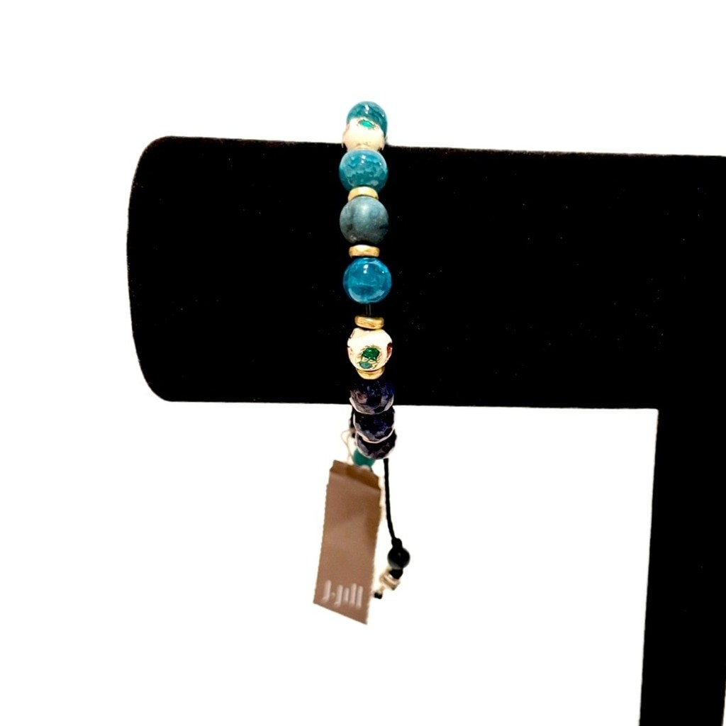 J. JILL | Blue Semi-Precious Stone Beaded Bracelet w Flower Bead Accents | NWT