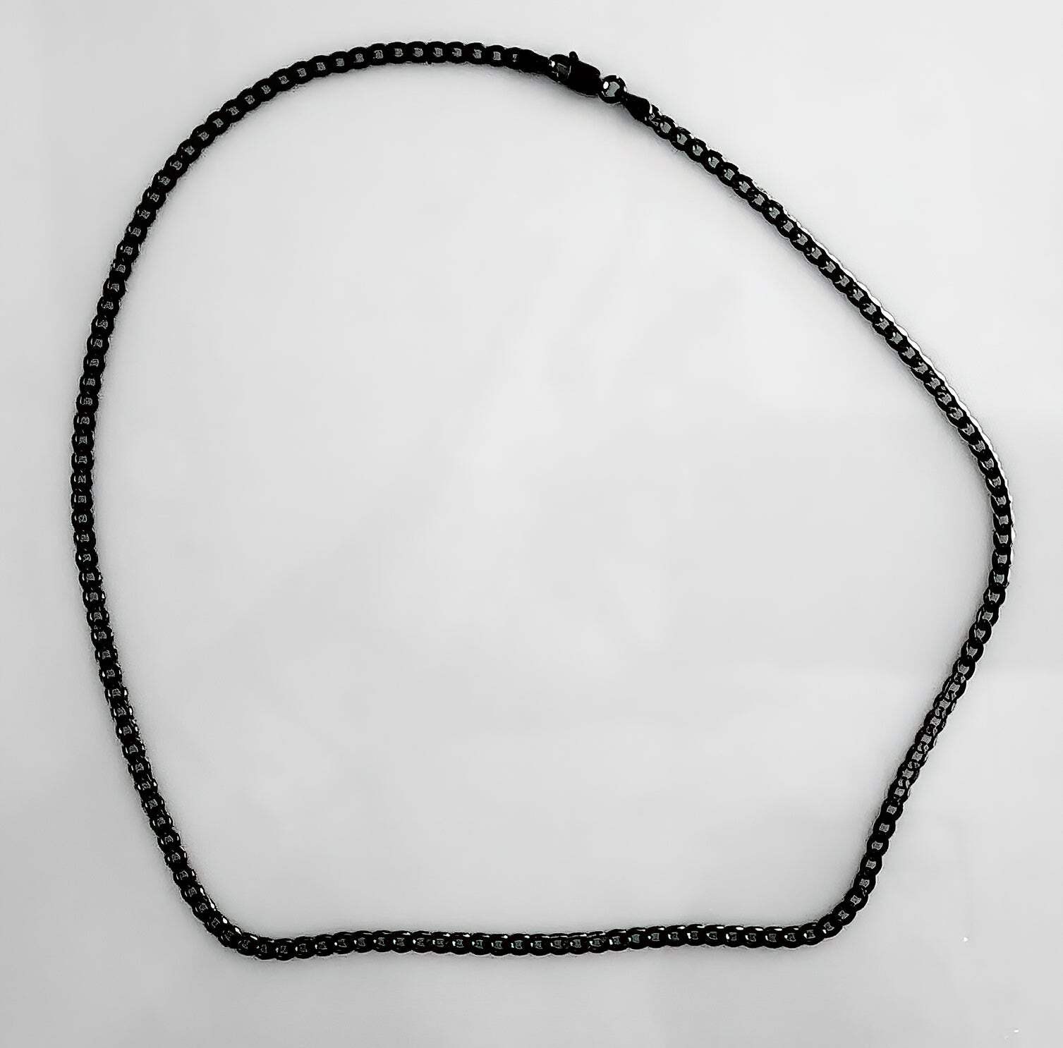 Black Rhodium Plated Sterling Silver Curb Chain 3mm Necklace Italy Made