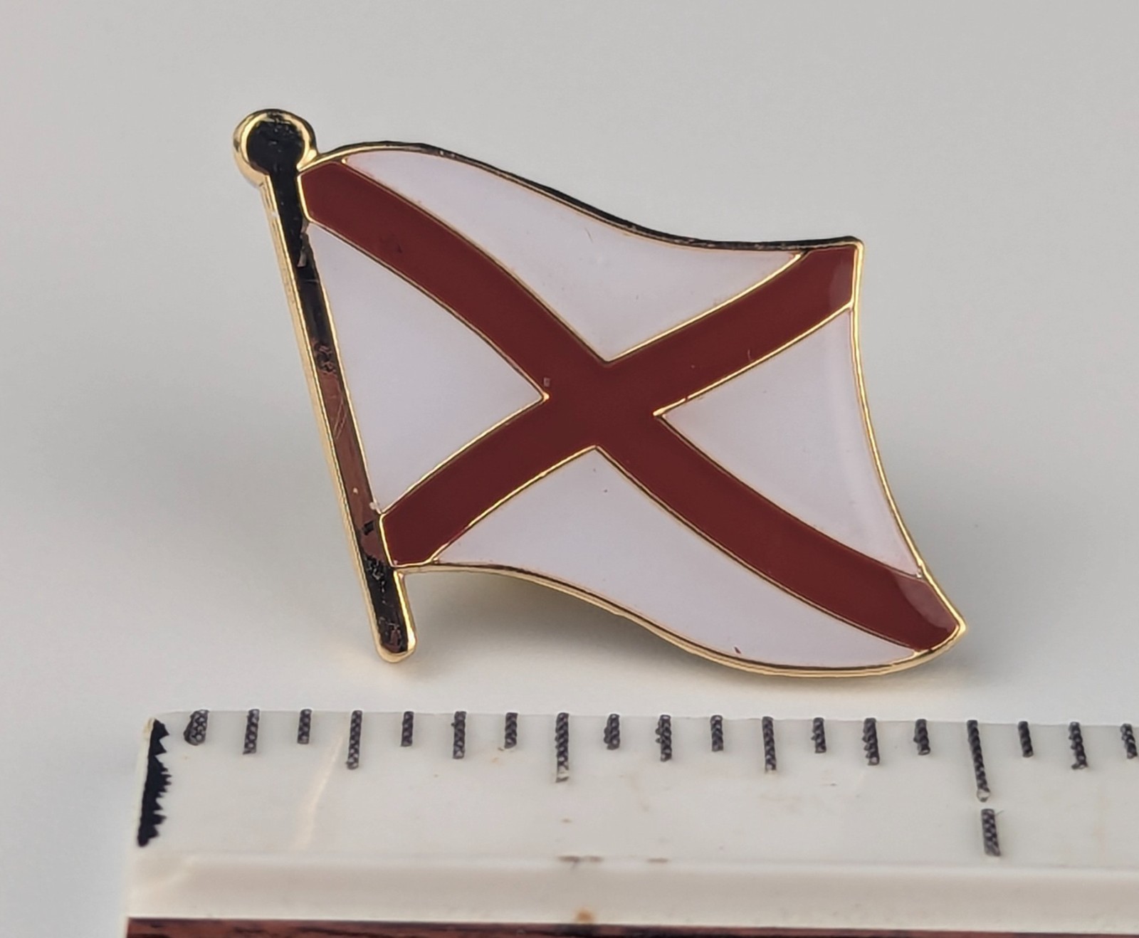 Alabama State Flag Lapel Pin; Die-Struck Steel Alloy; Protective Epoxy Coating