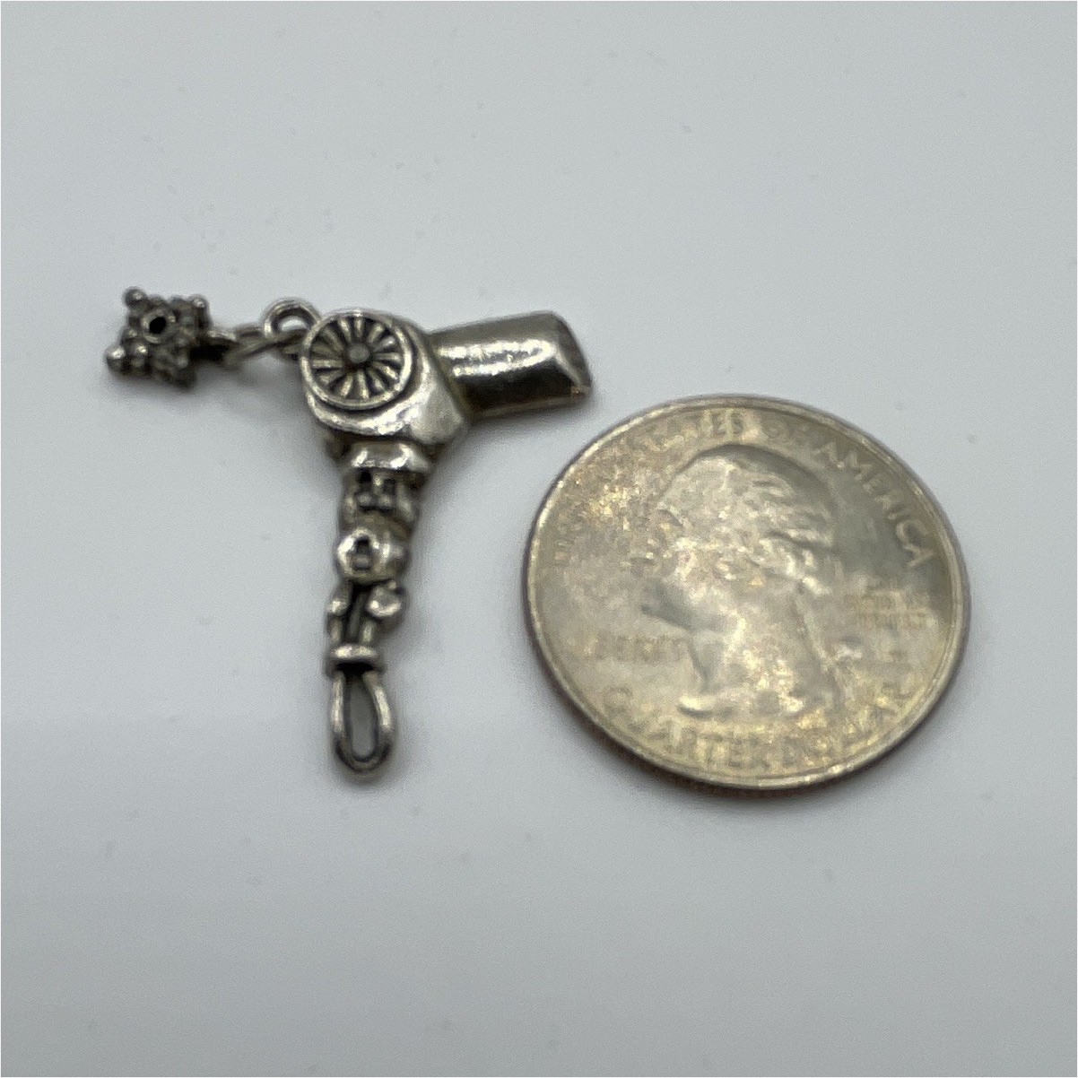 Silver Metal Blow Dryer Dangle Charm Pendant, Beauty Theme, No Stone