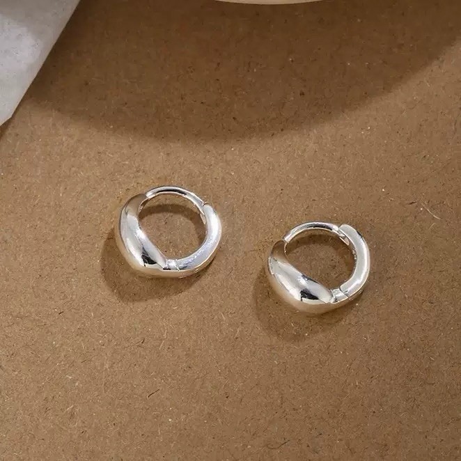 10mm 925 Silver Chunky Huggie Hoop Earrings Small Thick Silver Hoop Earrings 407