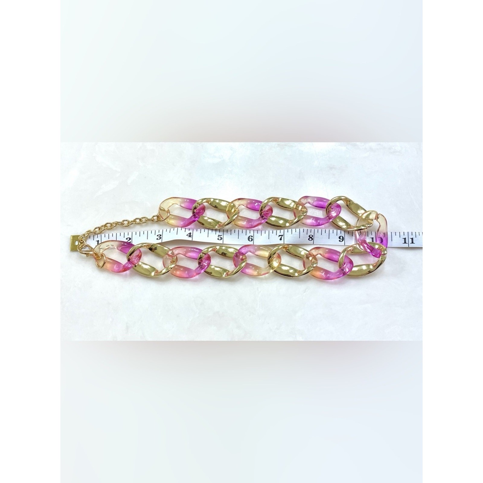 Gold and Pink Resin Link Necklace