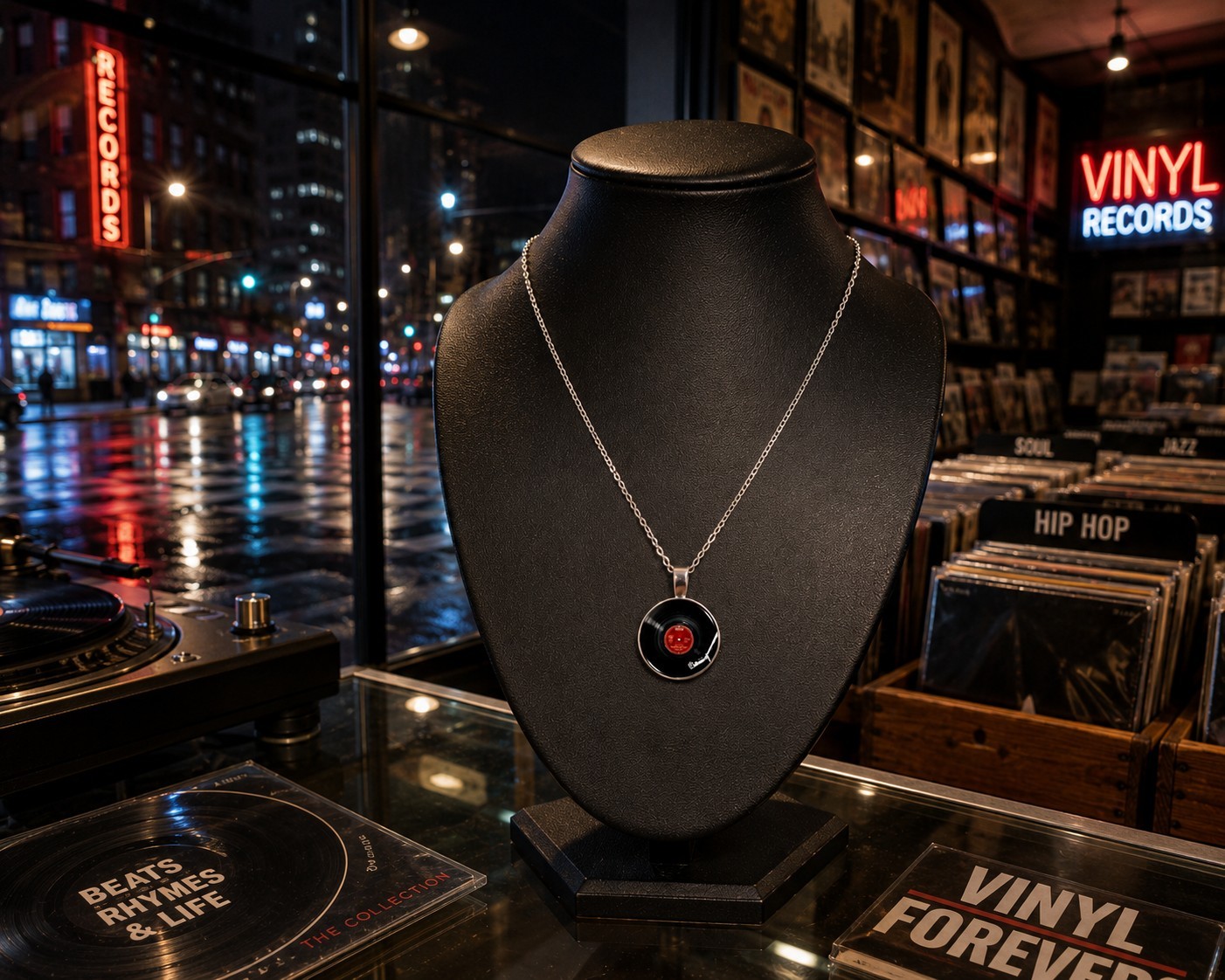 Vinyl Record Pendant Necklace DJ Music Lover Turntable Retro Gift Silver Tone