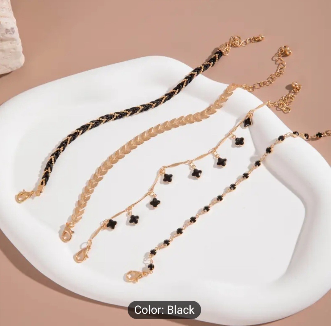 4-Piece Gold & Black Bracelet Set In Gift Box – Perfect for Any Occasion!
