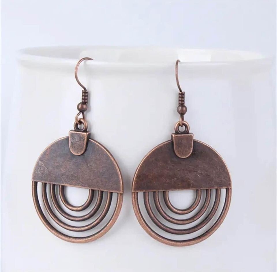 Ethinc Bohemia Copper Red Round Drop Earrings For Women Circle Charm Pendant Ret