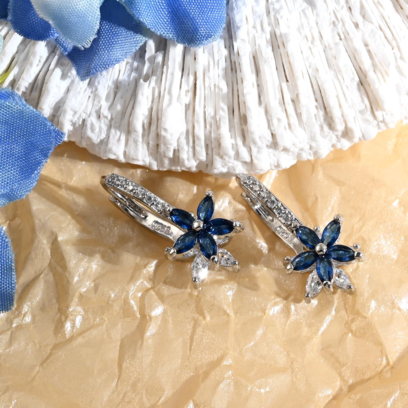 925 Sterling Silver Flower Earrings for Women Dangling Leverback Earrings wit…