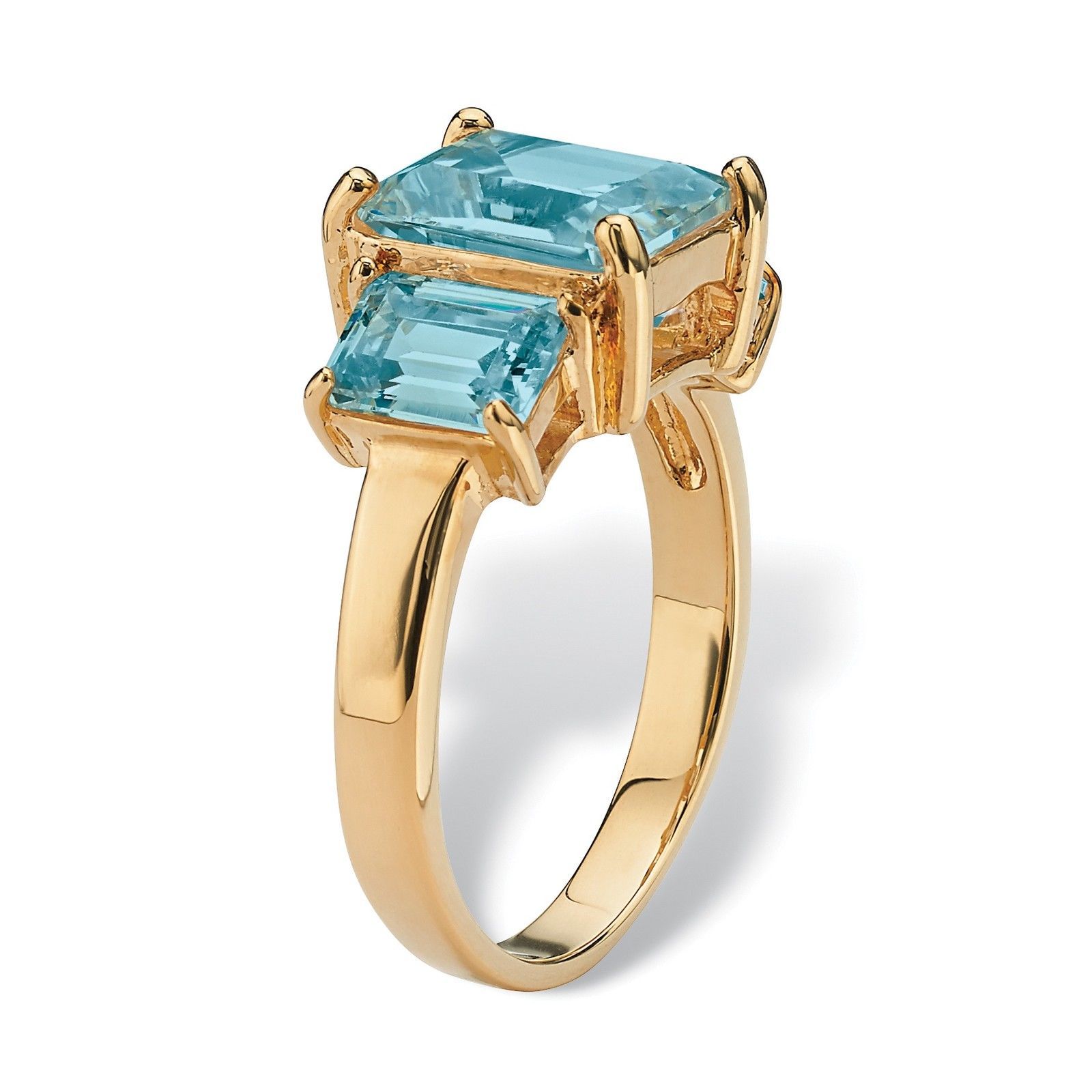 TRIPLE BIRTHSTONE BLUE TOPAZ 18K GOLD GP RING SIZE 5 6 7 8 9 10