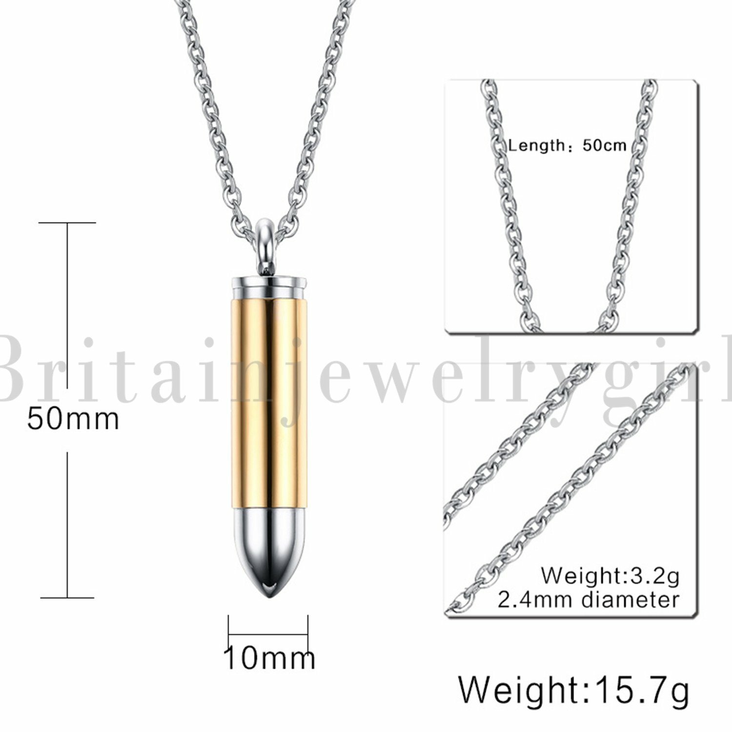 3pcs Bullet Pendant Cremation Memorial Ash Urn Chain Necklace Stainless Steel