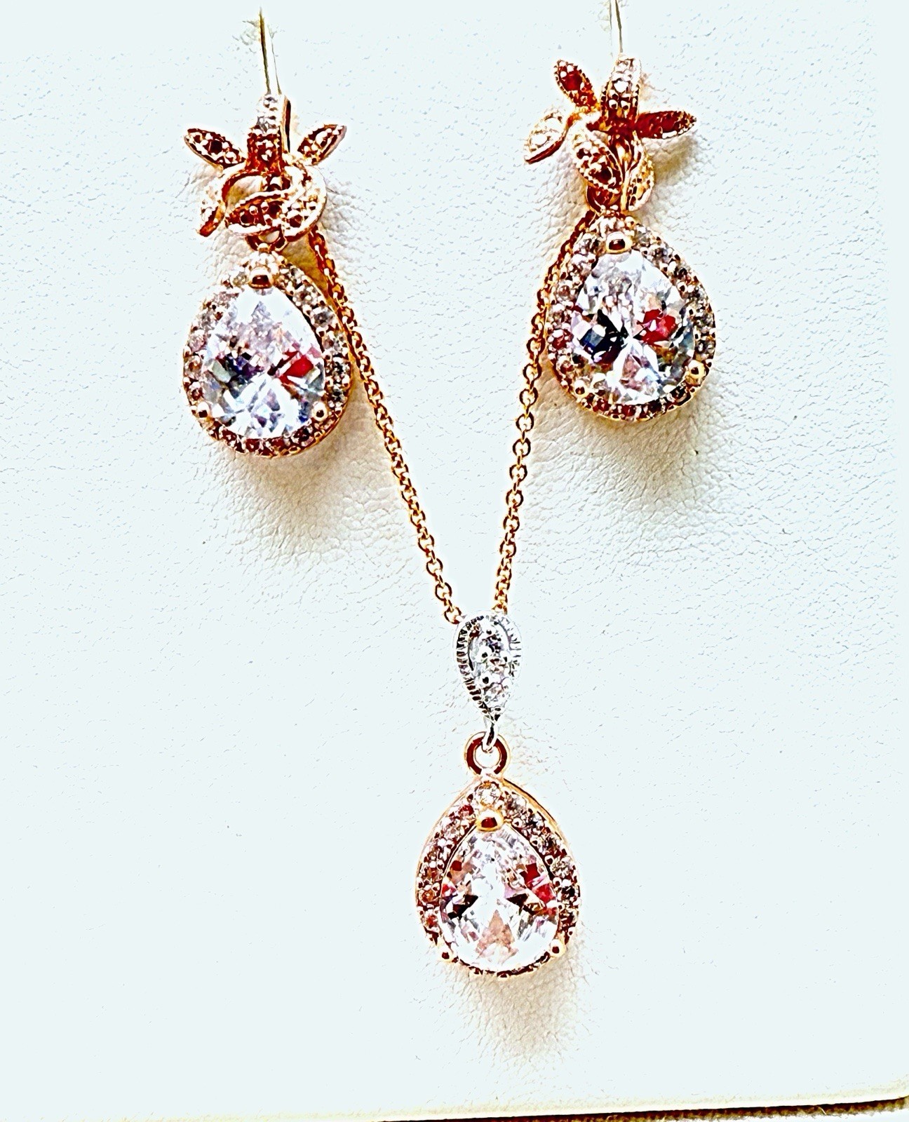 CZ Bridal Earring & Necklace Sets In Yelllow,White & Rose Gold , New, Gift Box