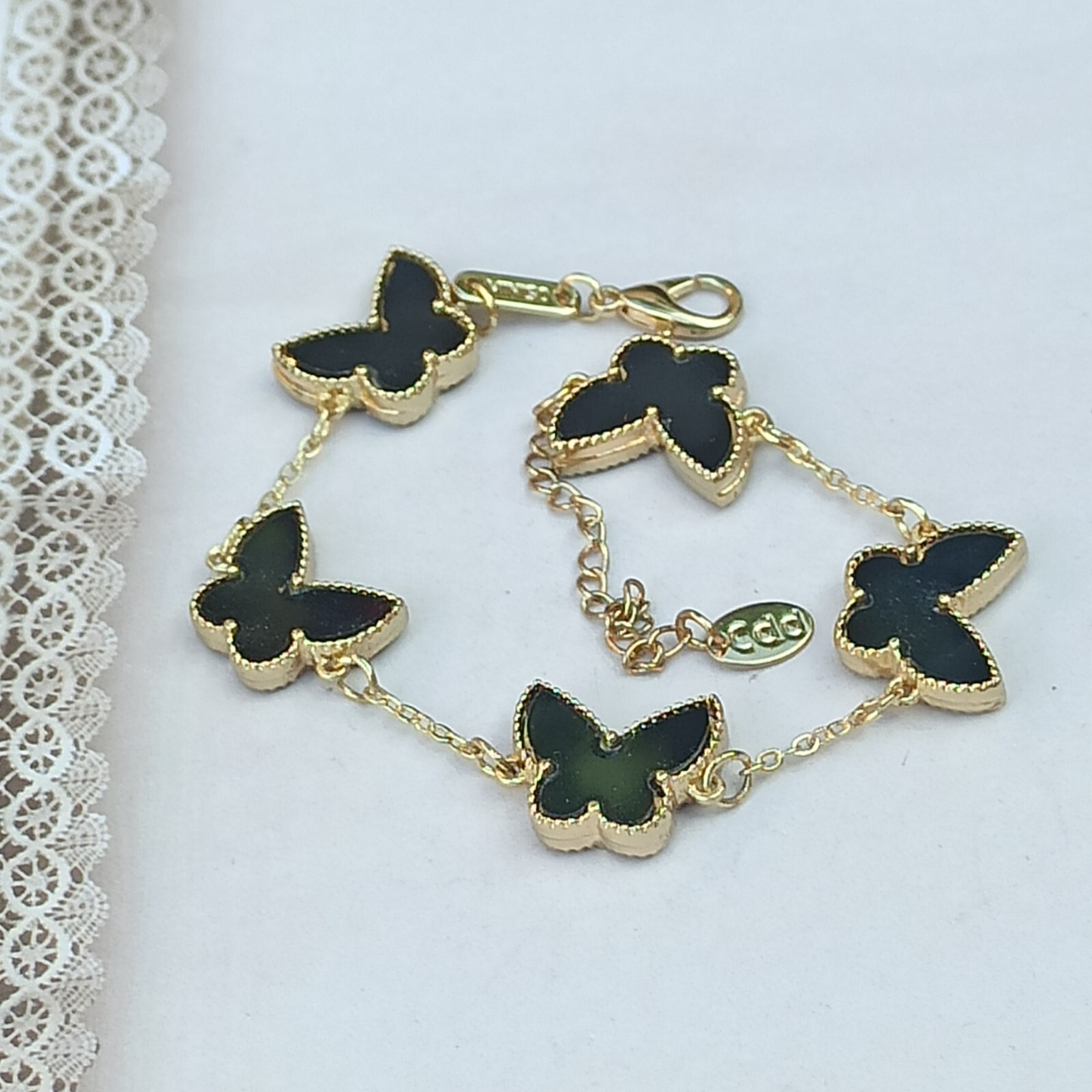 Butterfly Bracelet Black Gold Tone Fashion Signed MINISO Gift Charm Modern Trend