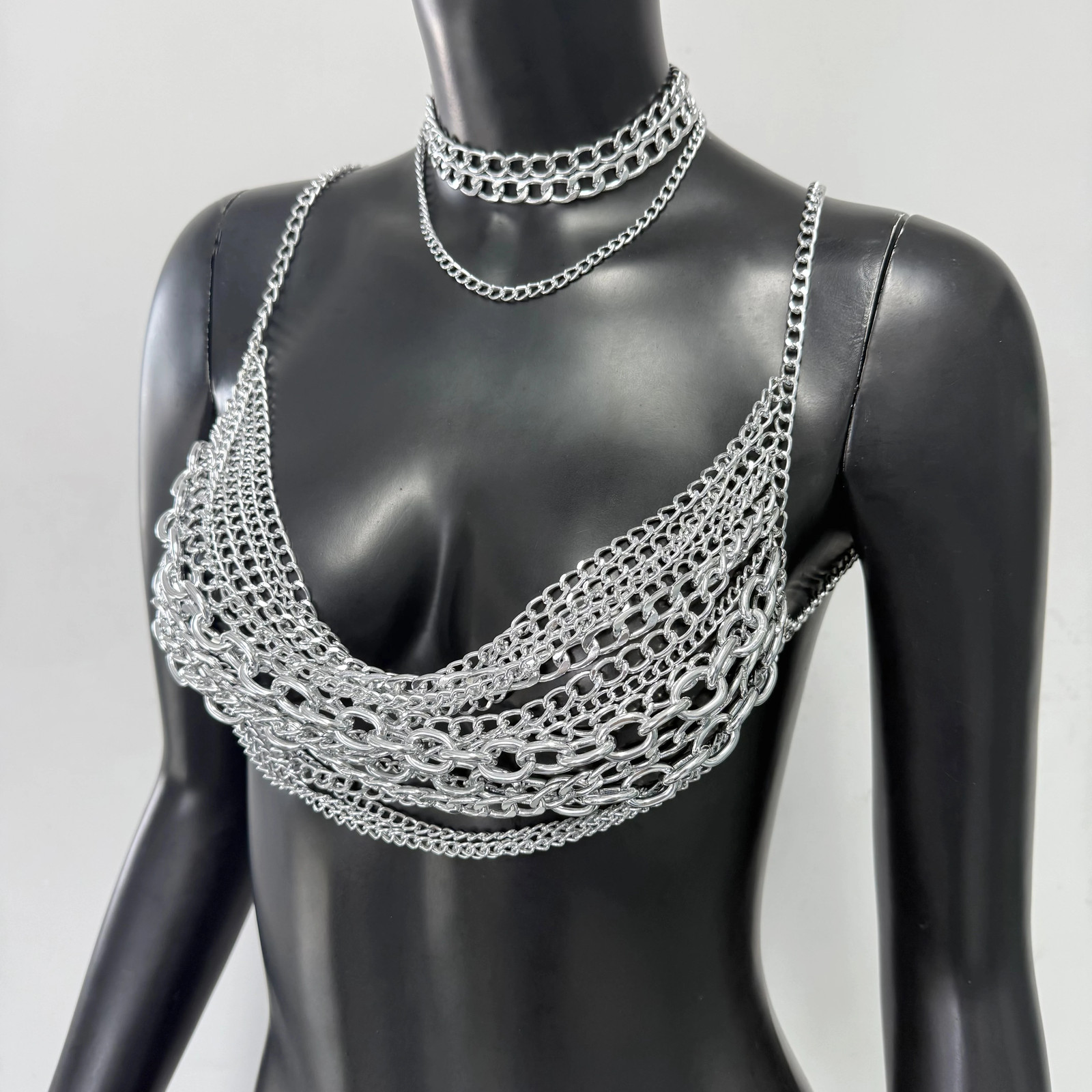 Body Chain White Pearl Suspender Silver Chain Top Metal Layered pearl