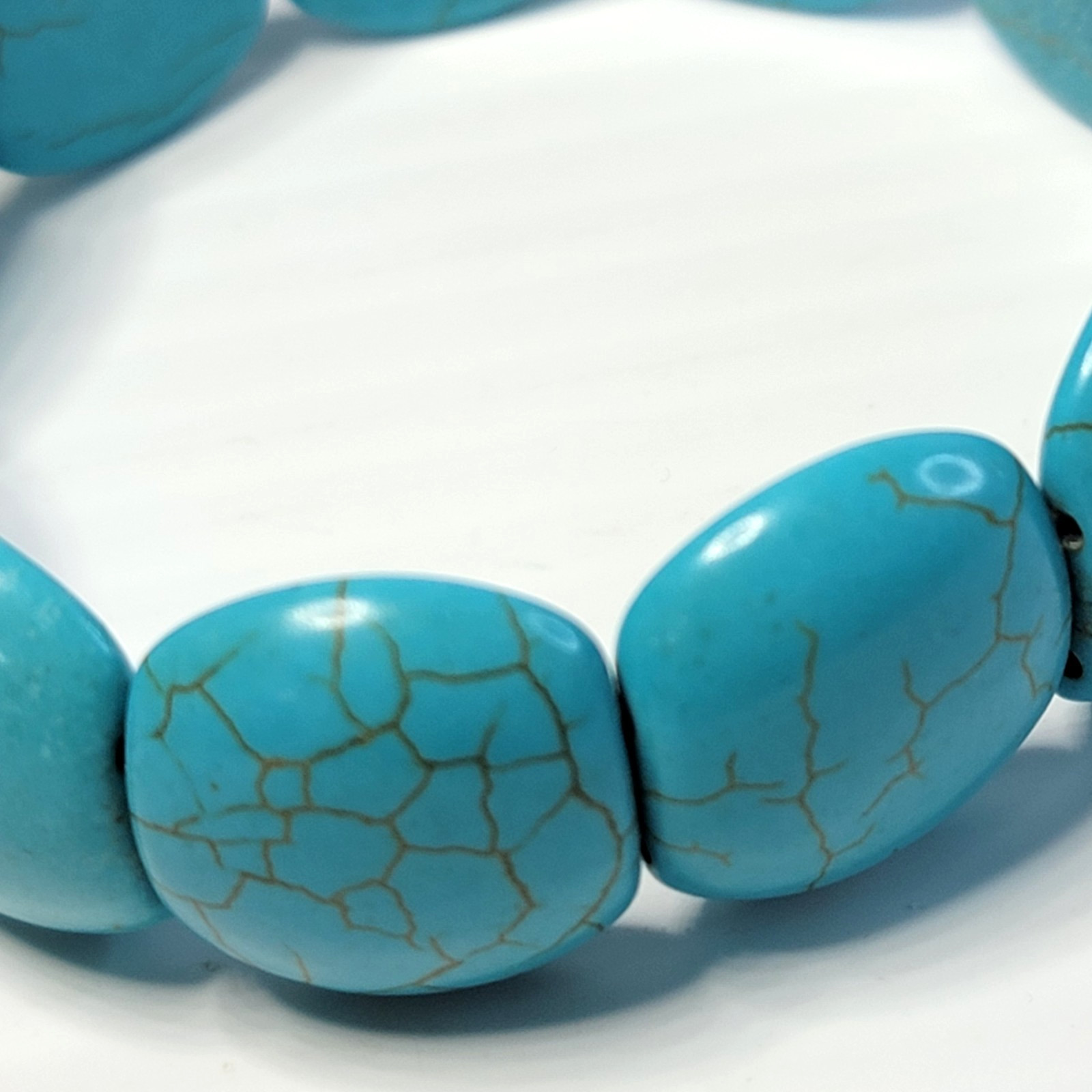 Bohemian Blue Faux Turquoise Beaded Stretch Bracelet 7 Inch Stacking Layering