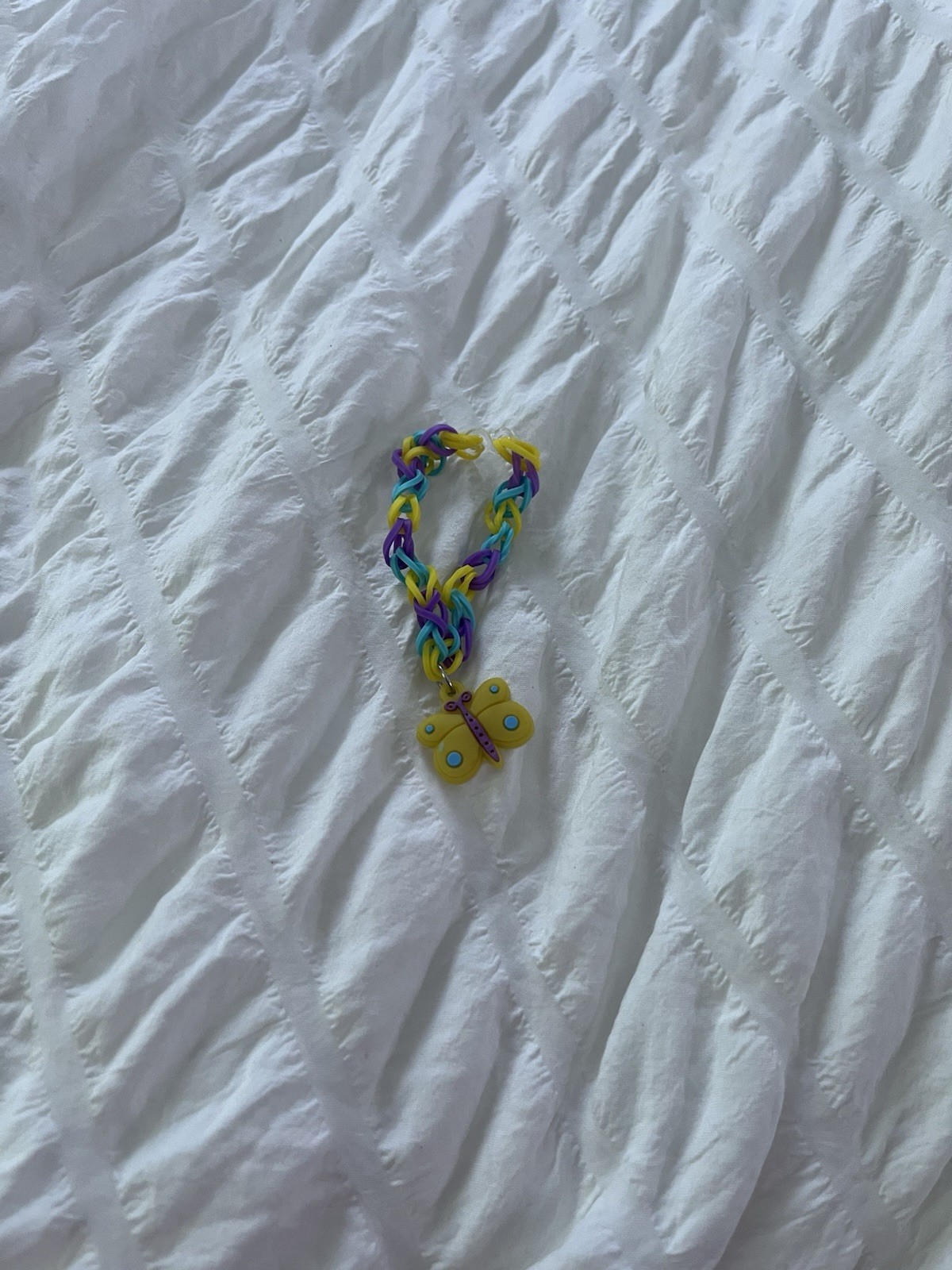 Multicolor Braided Rubber Slip-On Bracelet w/ Butterfly Dangle Charm, Adjustable